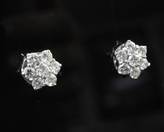 A pair of white gold and diamond cluster ear studs, 10mm.